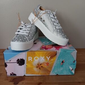 Roxy Sheilahh 2.0 Sneakers Kids Size 3 Silver New Star Print Platform Shoes